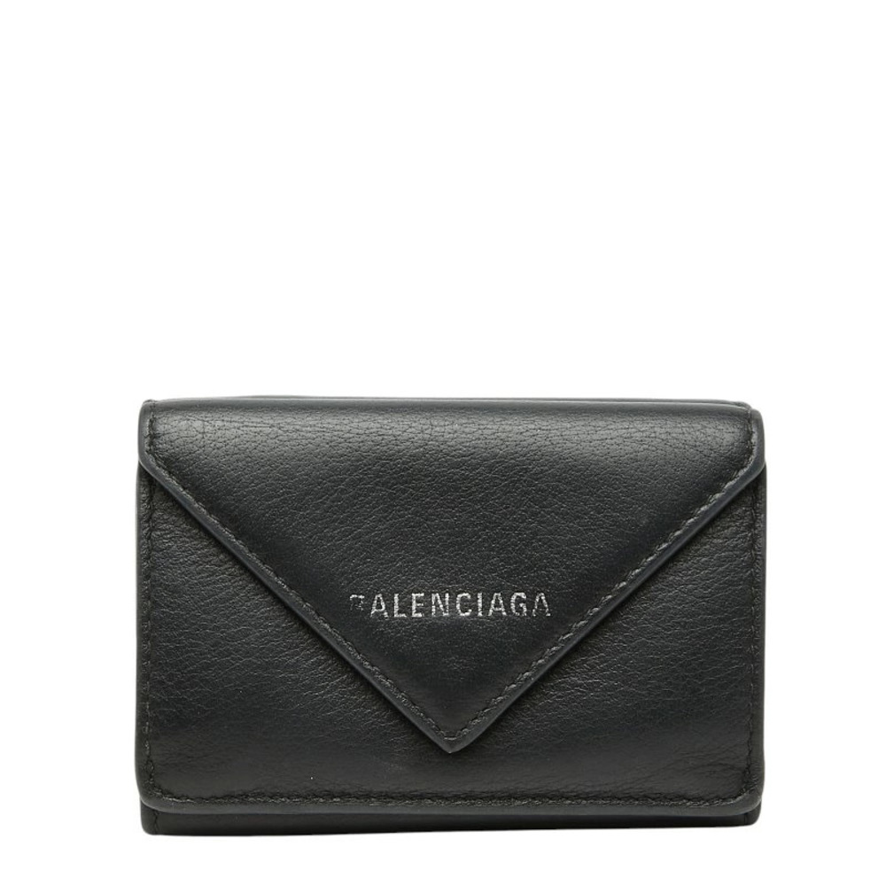 Balenciaga Paper Wallet Tri fold Compact Black Leather